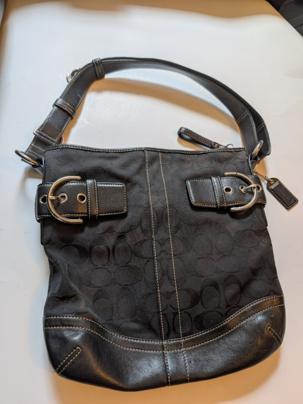 Vintage Coach Soho Signature Slim Shoulder Bag Black Canvas Leather Y2K 3574